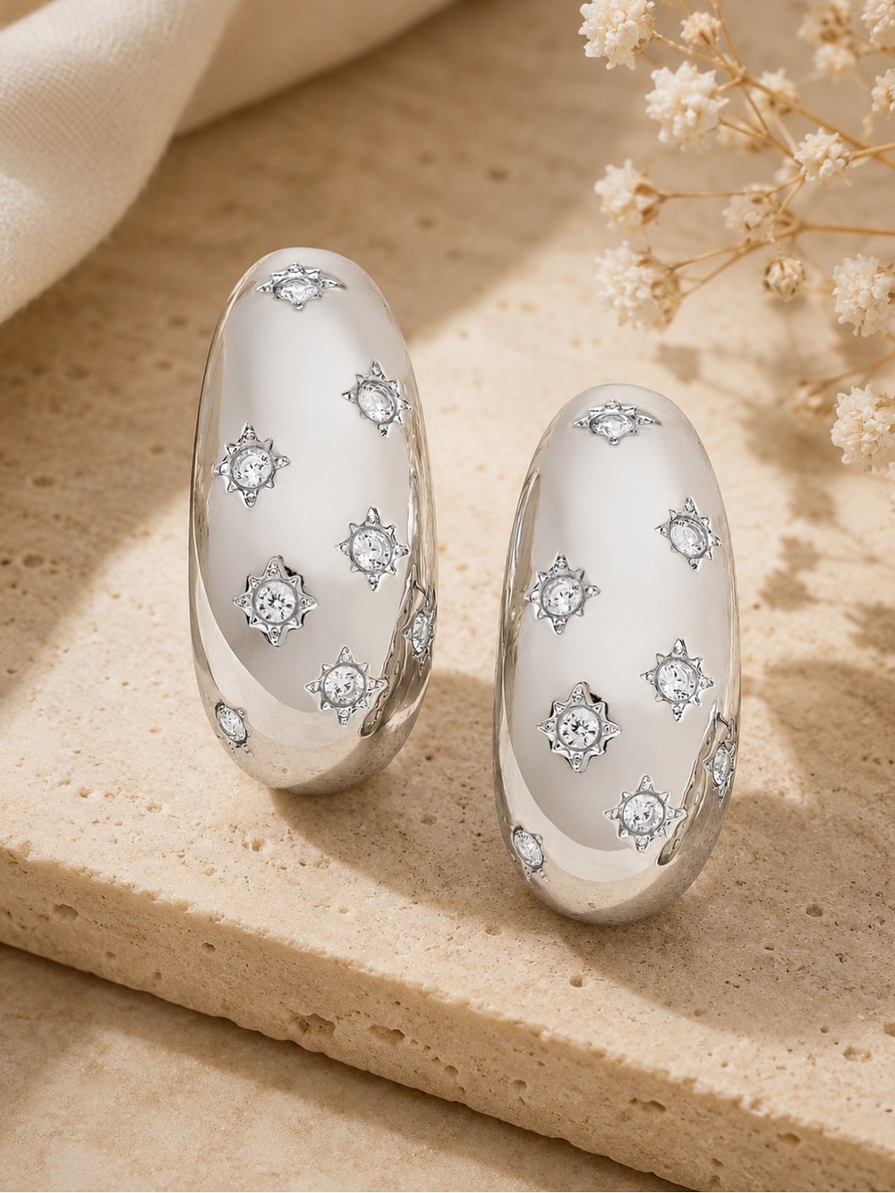 ON 34th Silver Tone Crystal Statement Earrings NWT Fashion Jewelery